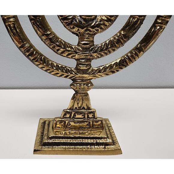 2 Vintage Brass Mini Menorahs 7-Candle SHALOM JERUSALEM Judaica Decor - Picture 13 of 15
